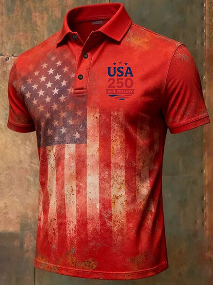 Cardydony Men's Casual American Us Flag Veterans Print Polo Shirt