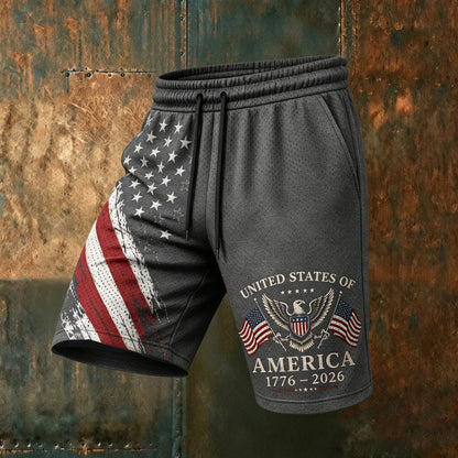 Cardydony Men's Usa Anniversary Flag With Eagle Pattern Casual Mesh Shorts