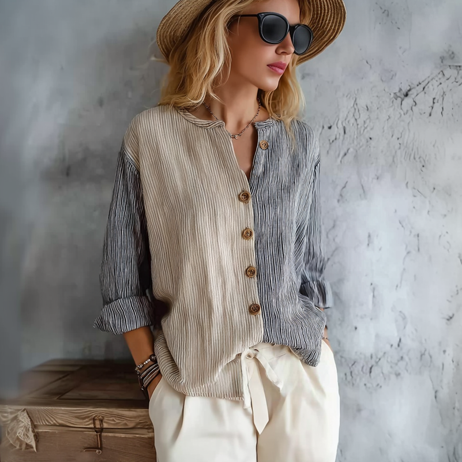 Cardydony Striped Color-blocking Design Casual Shirt