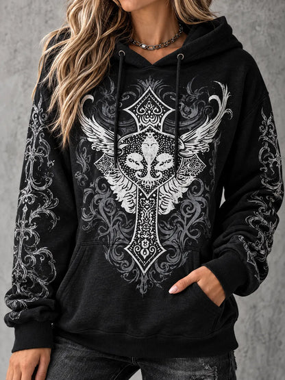 Cardydony Women's Punk Art Cross Print Hoodie