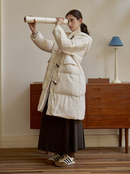 Cardydony Women's Long Hooded Puffer Coat – Down-Filled Vintage Winter Jacket