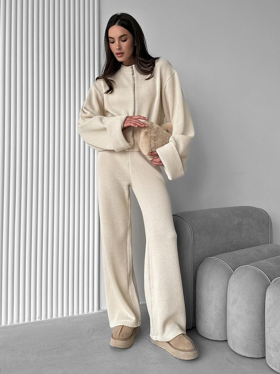Cardydony Women's Women's Knit 2 Piece Set – Zip Jacket and Wide Leg Pants Outfit