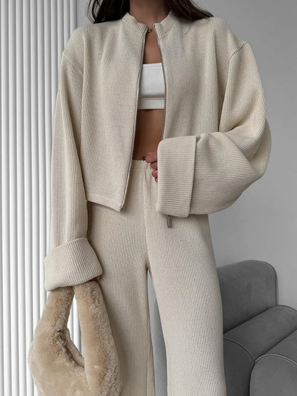 Cardydony Women's Women's Knit 2 Piece Set – Zip Jacket and Wide Leg Pants Outfit
