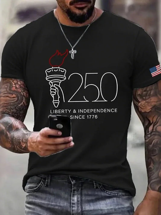 Cardydony Men's American 250th Anniversary Commemorative Print Casual T-shirt