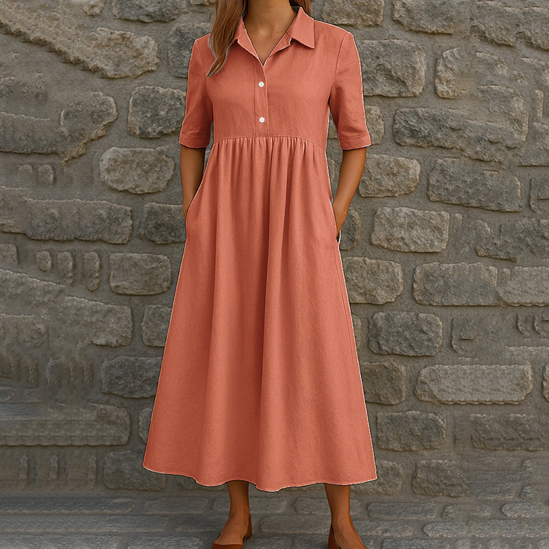 Cardydony Casual Short Sleeve Pocket Shirt Midi Dress