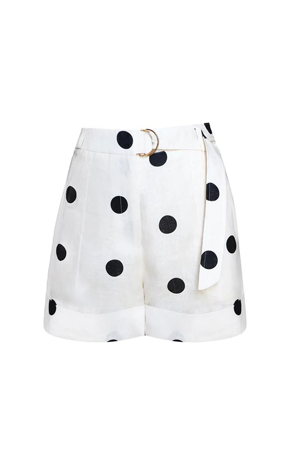 Cardydony Women's Gabby Linen Blend Polka Dot Tie-up Lapel Halter Vest and Metal Ring Belt Loose Shorts Set
