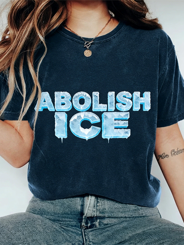 Cardydony Abolish Ice Slogan Round-neck Short-sleeve T-shirt