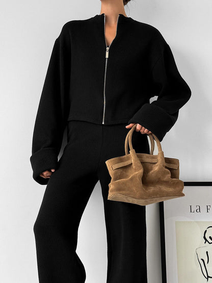 Cardydony Women's Women's Knit 2 Piece Set – Zip Jacket and Wide Leg Pants Outfit