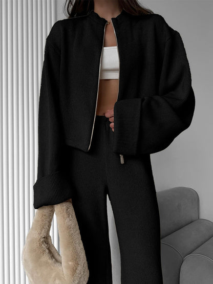 Cardydony Women's Women's Knit 2 Piece Set – Zip Jacket and Wide Leg Pants Outfit