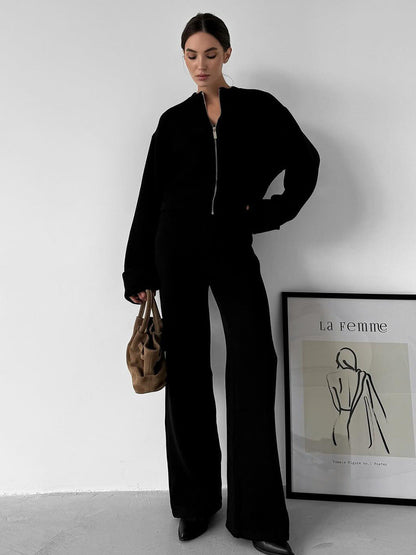 Cardydony Women's Women's Knit 2 Piece Set – Zip Jacket and Wide Leg Pants Outfit