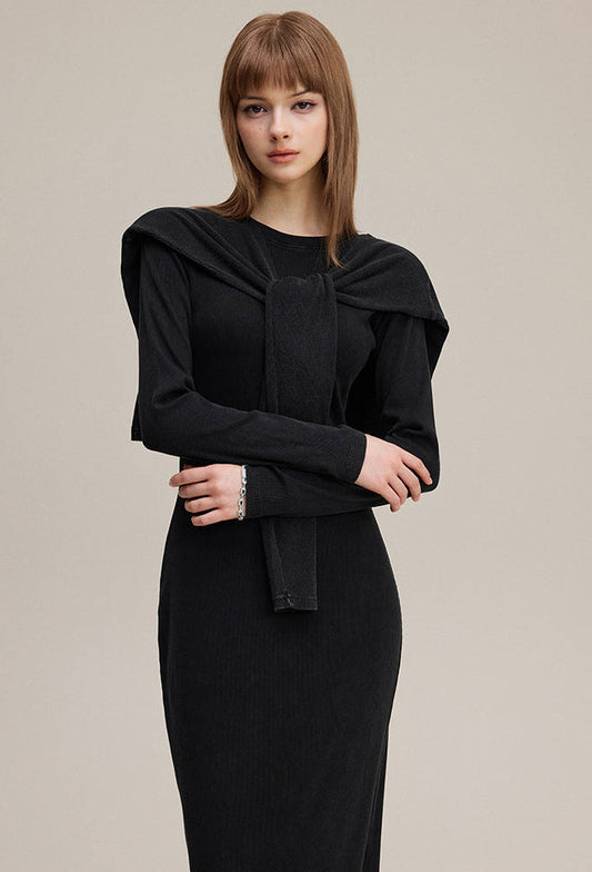 Cardydony Women's Women's Long Sleeve Bodycon Maxi — Ribbed Knit, Back-Slit