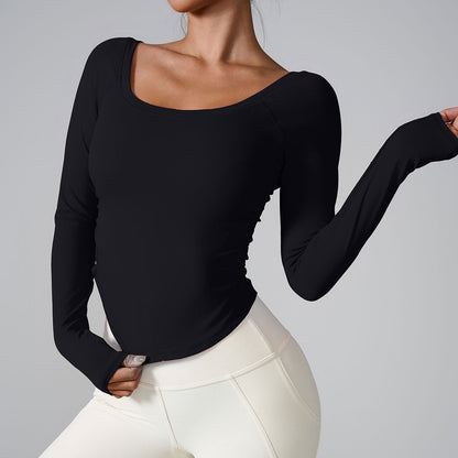 Cardydony Women's Women's Long Sleeve Top – Fitted Nylon Workout T-Shirt