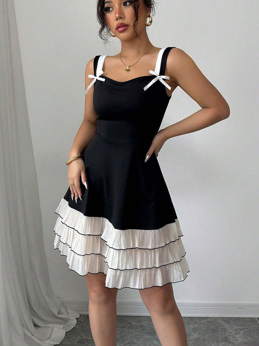 Cardydony Women's Ruffle Mini Dress with Bow Straps – Summer Party Dress