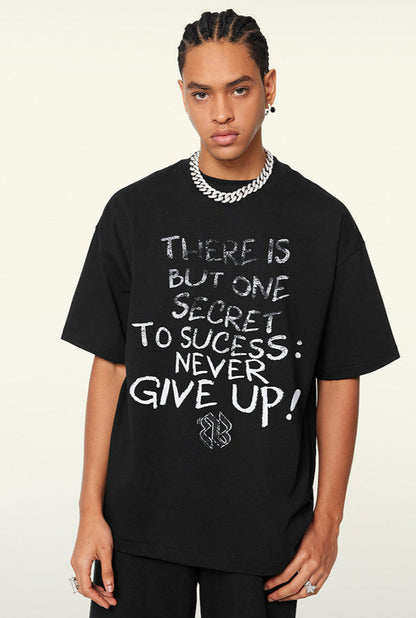 Cardydony Women's Never Give Up Graphic Tee – Oversized Streetwear for Women