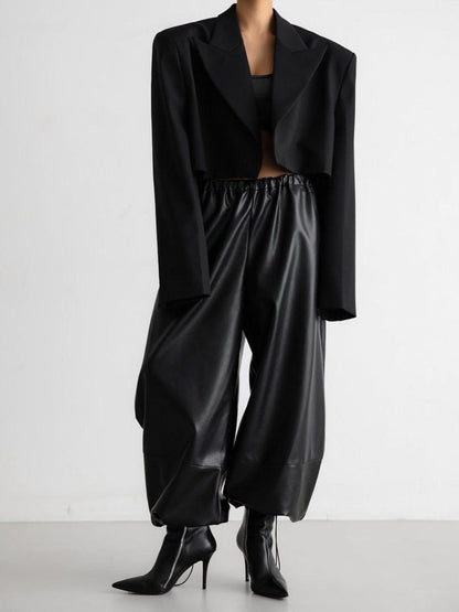 Cardydony Women's PU Leather Women's Pants – Wide Leg Streetwear Drawstring Trousers