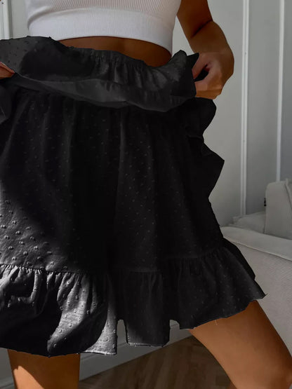 Cardydony Women's Ruffled Cotton Mini Skirt Shorts | High Waist Polka Dot Feminine Style in White & Black