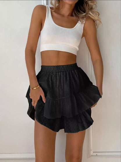 Cardydony Women's Ruffled Cotton Mini Skirt Shorts | High Waist Polka Dot Feminine Style in White & Black