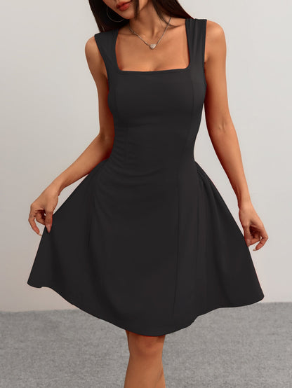 Cardydony Women's Square Neck Sleeveless Mini Dress – Flared Fit in Red & Black for Summer