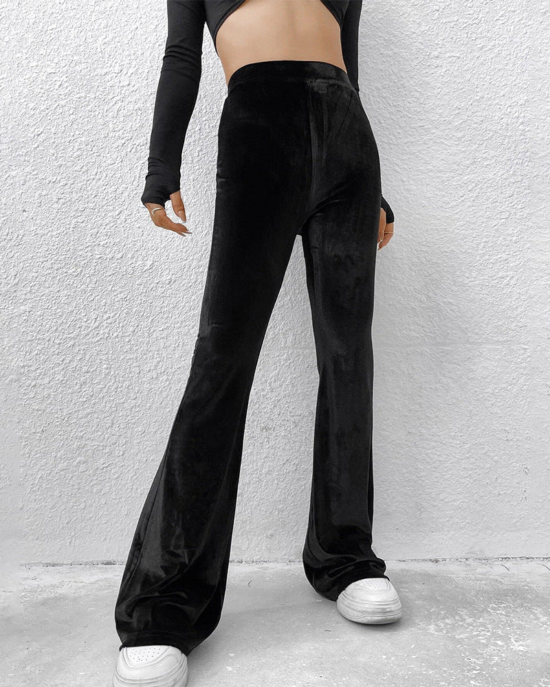 Cardydony Women's Black High Waist Velvet Yoga Flare Pants – Minimalist Micro Flare Trousers