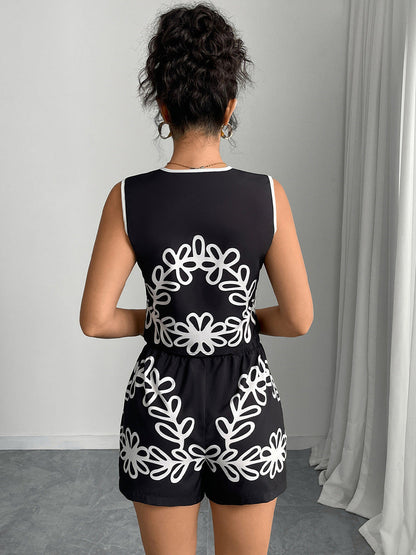 Cardydony Women's Black and White Floral Matching Set – Summer Two Piece Short Outfit