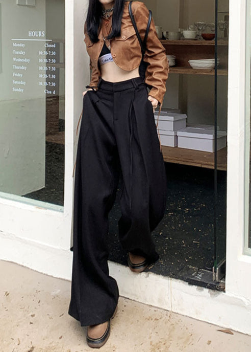 Cardydony Women's High Waist Wide Leg Trousers in Black & Gray | Lightweight Drawstring Summer Pants