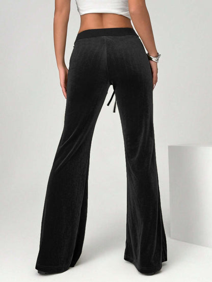 Cardydony Women's Velvet Black High Waist Yoga Flare Pants – Drawstring Lounge Trousers