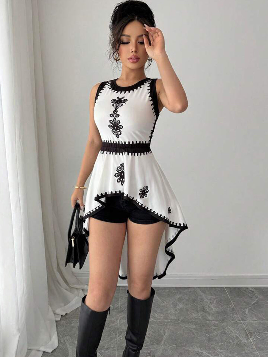 Cardydony Women's Asymmetrical Embroidered Peplum Top – Sleeveless Elegant Statement Style