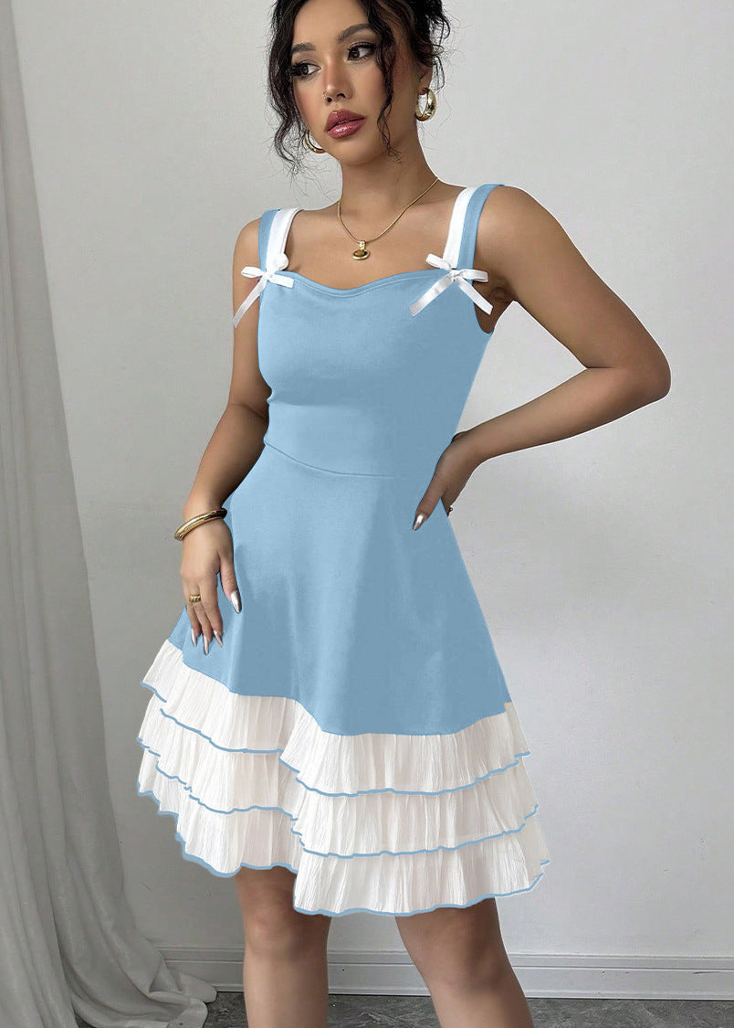 Cardydony Women's Ruffle Mini Dress with Bow Straps – Summer Party Dress