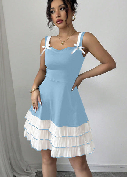 Cardydony Women's Ruffle Mini Dress with Bow Straps – Summer Party Dress