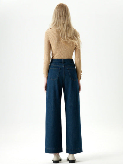 Cardydony Women's Cropped Straight Leg Jeans in Blue | High Waist Soft Tencel Denim