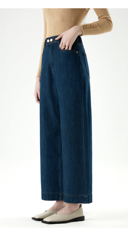 Cardydony Women's Cropped Straight Leg Jeans in Blue | High Waist Soft Tencel Denim