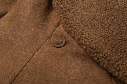 Cardydony Women's Faux Suede Fur-Trim Belted Jacket – Brown Suede Jacket