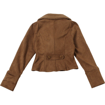 Cardydony Women's Faux Suede Fur-Trim Belted Jacket – Brown Suede Jacket