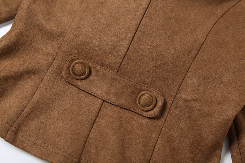 Cardydony Women's Faux Suede Fur-Trim Belted Jacket – Brown Suede Jacket