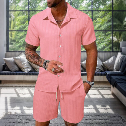 Cardydony Men's Leisure Textured Shirt Set