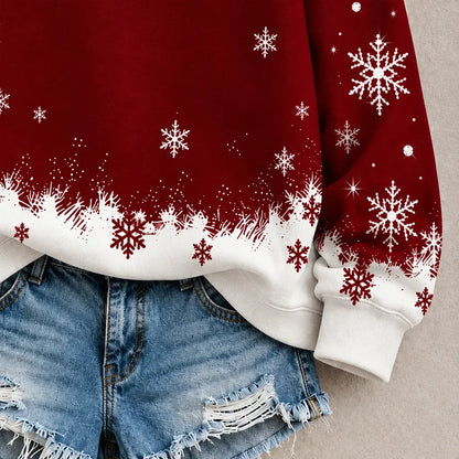 Cardydony Women's Festive Merry Christmas Snowflake Print Relaxed Fit Red Crewneck Sweatshirt