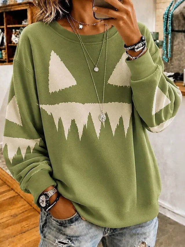 Cardydony Women's Retro Halloween Smiley Face Print Sweatshirt