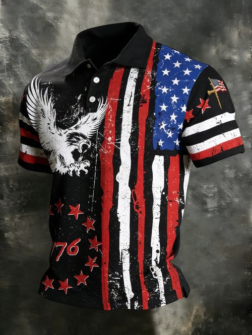 Cardydony Men's Vintage 1776 Independence Day Pattern Short-sleeve Polo Shirt
