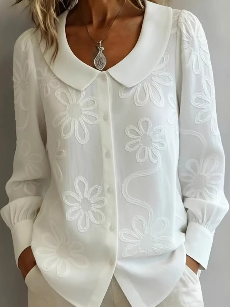 Cardydony Vintage Floral Pattern Peter Pan Collar Cozy Shirt