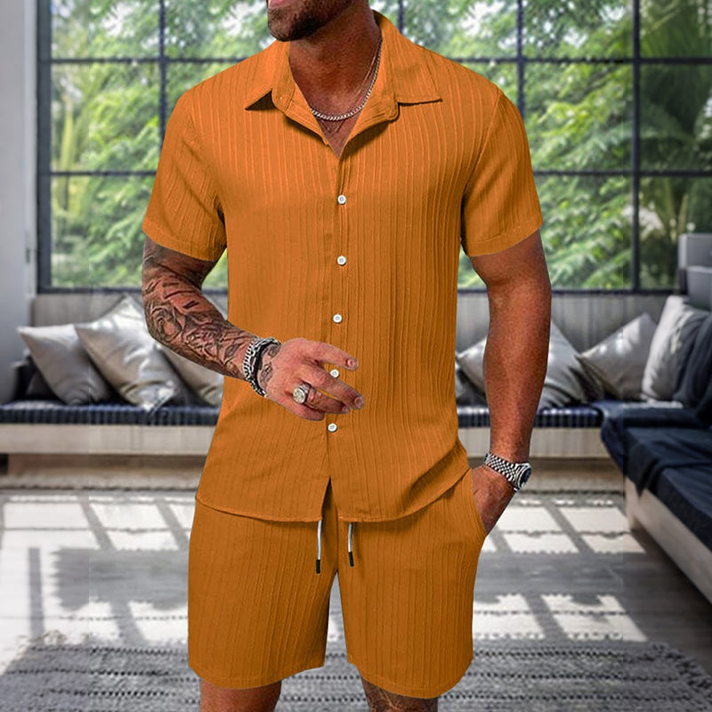 Cardydony Men's Leisure Textured Shirt Set