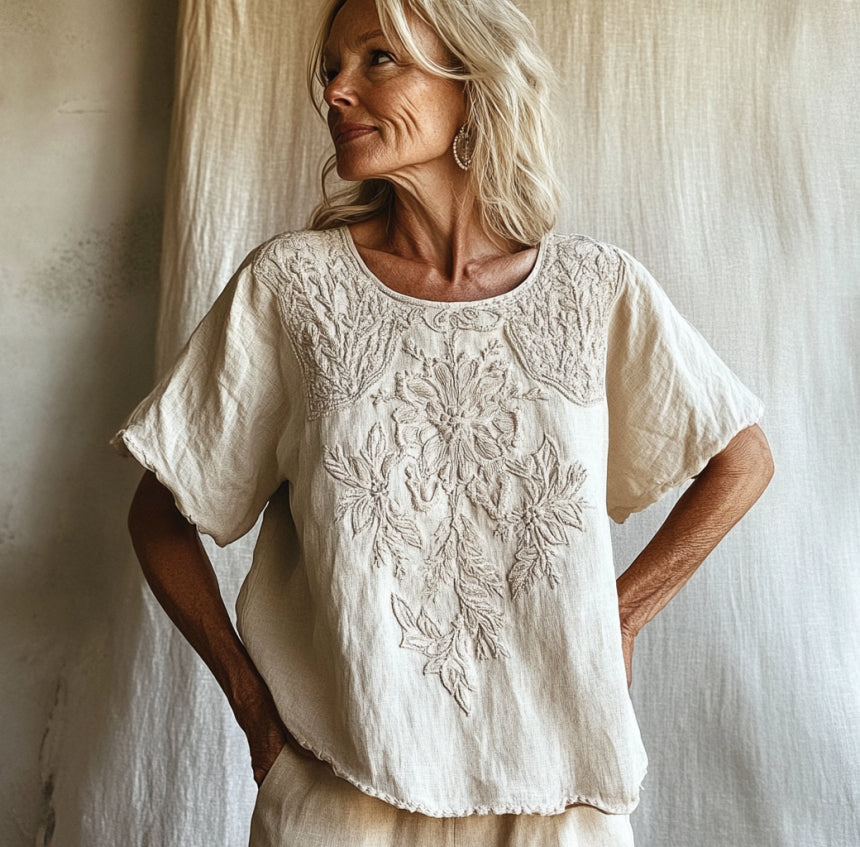 Cardydony Vintage Floral Art Cotton Linen Comfy Shirt
