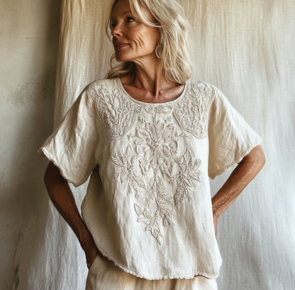 Cardydony Vintage Floral Art Cotton Linen Comfy Shirt