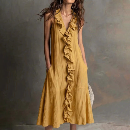 Cardydony Women's Elegant Ruffled Vest Midi Dress