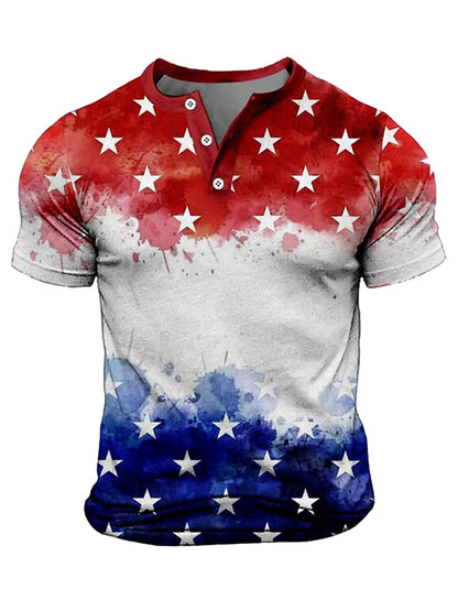 Cardydony Men's Casual America's 250th Anniversary Pattern Henley T-shirt