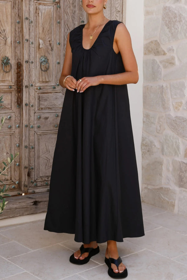 Cardydony Women's Solid Color Loose Sleeveless Casual Vacation Maxi Dress