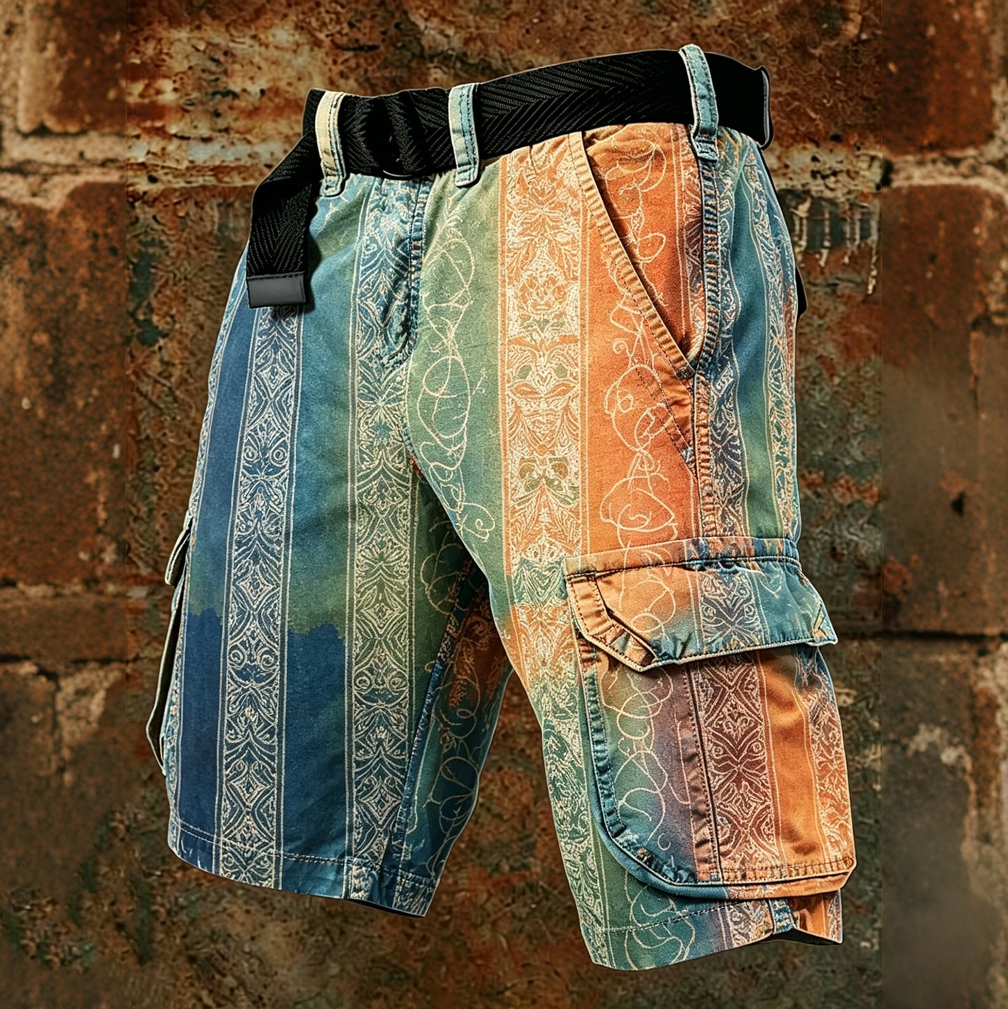 Cardydony Retro Tie-dye Striped Print Outdoor Shorts