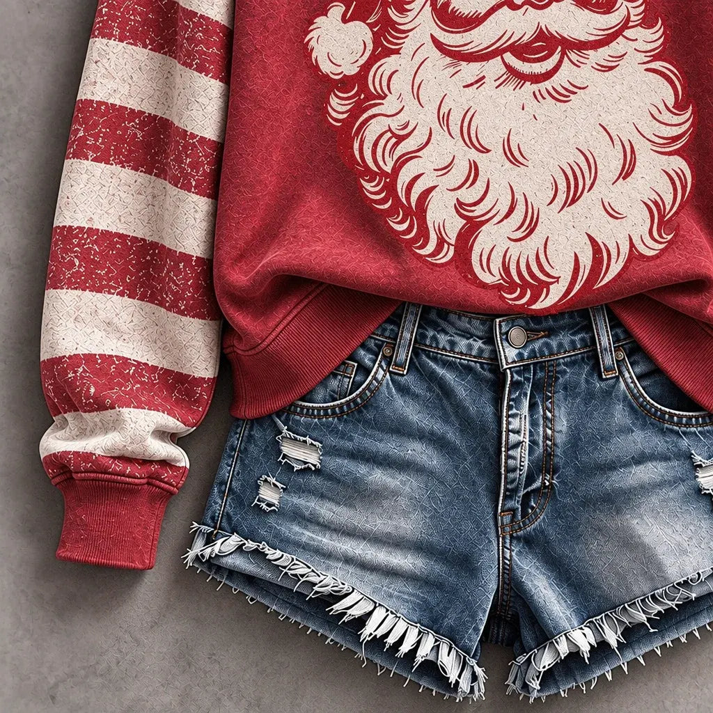 Cardydony Women's Vintage Christmas Santa Claus Art Print Crew Neck Sweatshirt