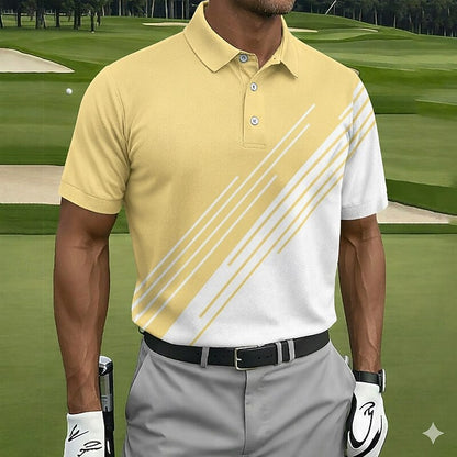 Cardydony Men's Retro Line Pattern Golf Sports Polo Shirt
