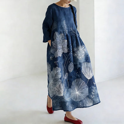 Cardydony Women's Japanese-style Botanical Print Dress