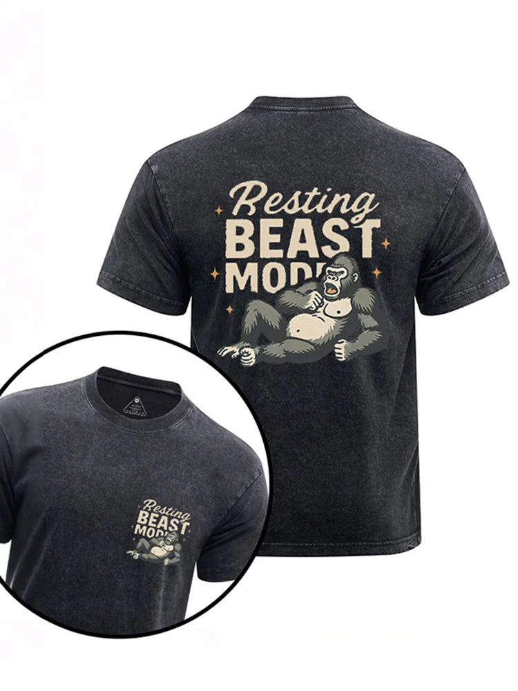 Cardydony Resting Beast Mode Printed Washed Gym Shirt